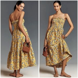 Anthropologie The Somerset Strapless Maxi Dress In Gold/Mustard